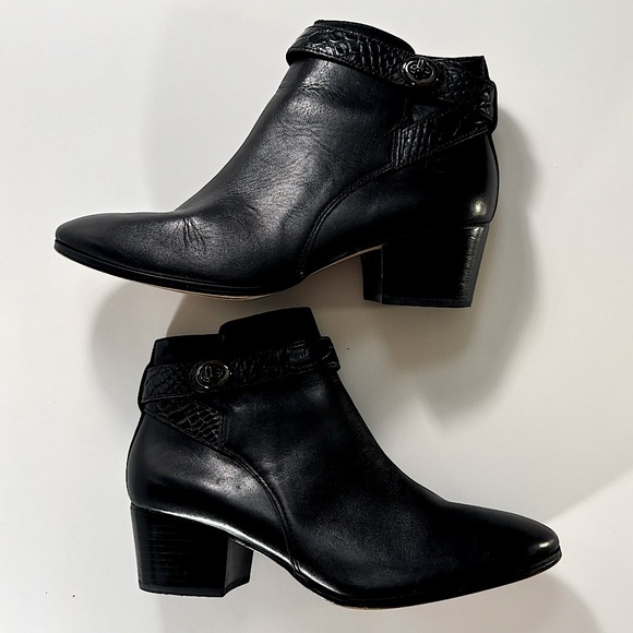 Coach Patricia Turnlock Black Leather Heeled Booties Women’s Size 8 - Picture 1 of 16